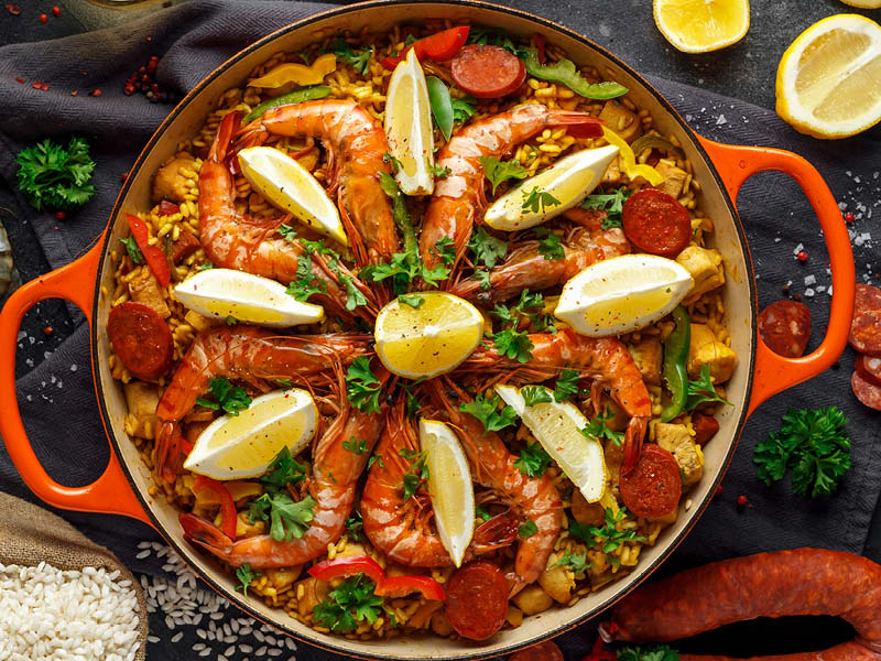 Grilled Paella with Seafood & Chicken