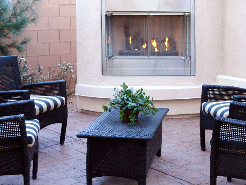 Outdoor fireplace.