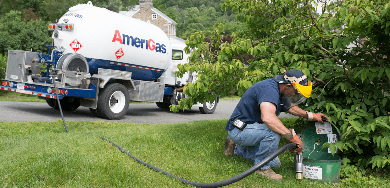 AmeriGas driver delivering propane to a local homeowner
