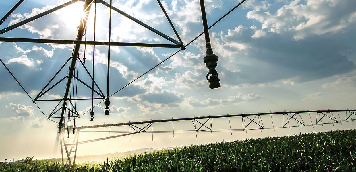 Center pivot irrigation equipment in use.