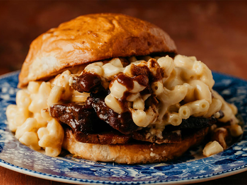 Unexpected Grilling Recipes Brisket Burger With Mac N Cheese