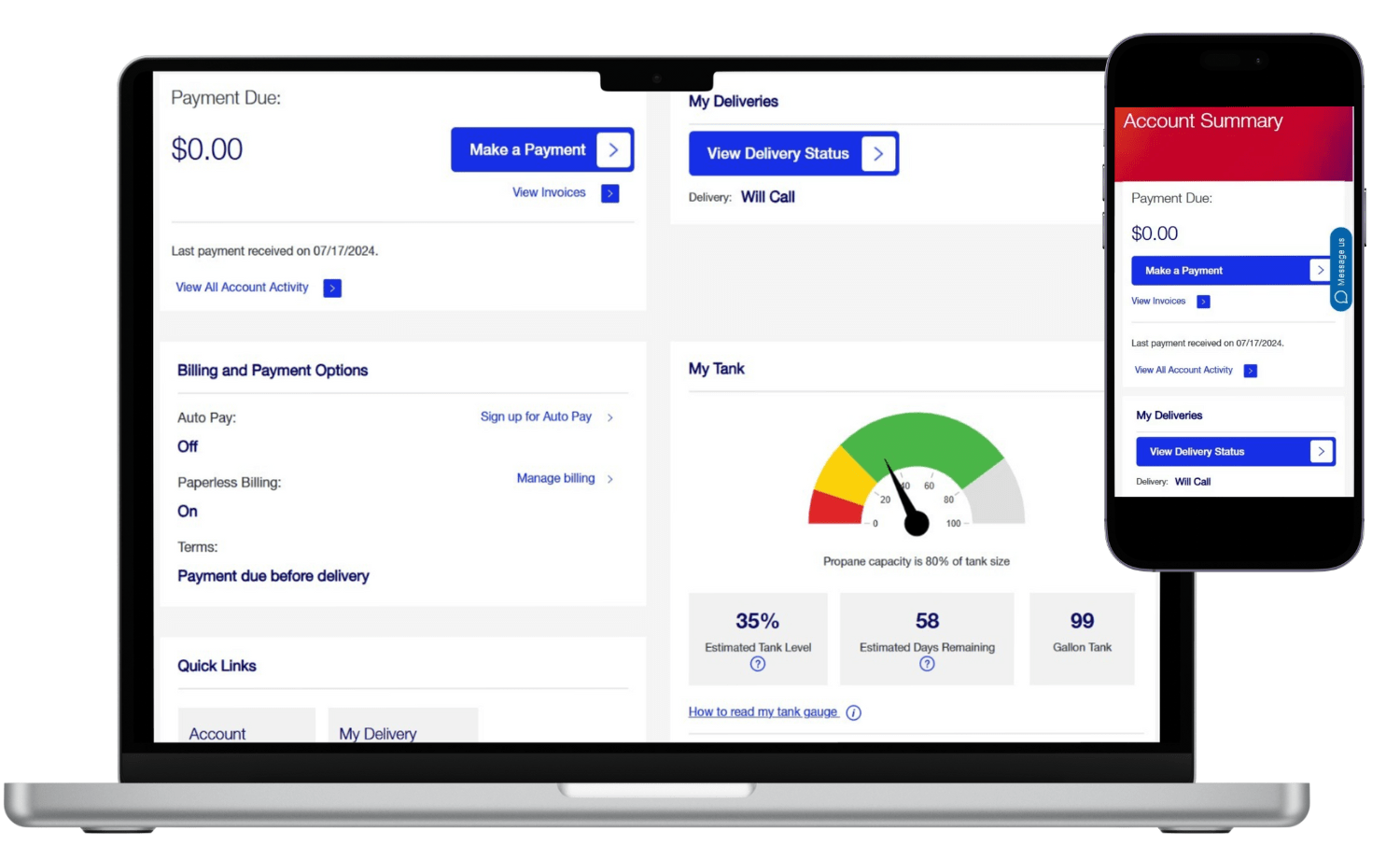 MyAmeriGas Online Account Summary snapshot